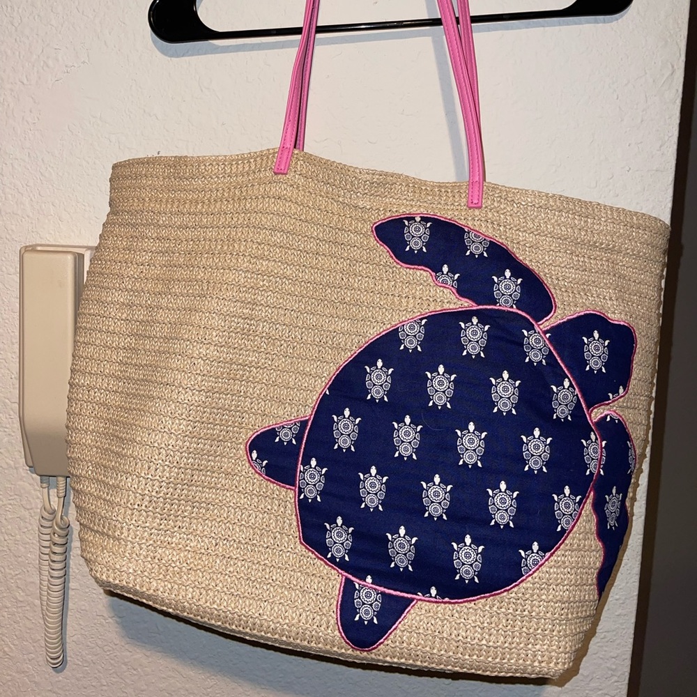 Vera Bradley Sea Turtle Straw Beach Tote Bag